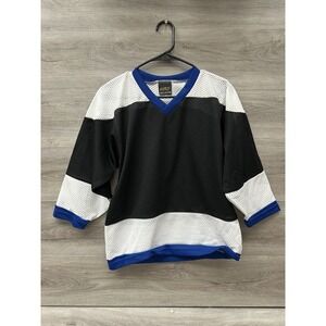 Vintage 90s Reach Deadstock Sports Blank Practice Hockey Jersey Black Blue Sz-YM